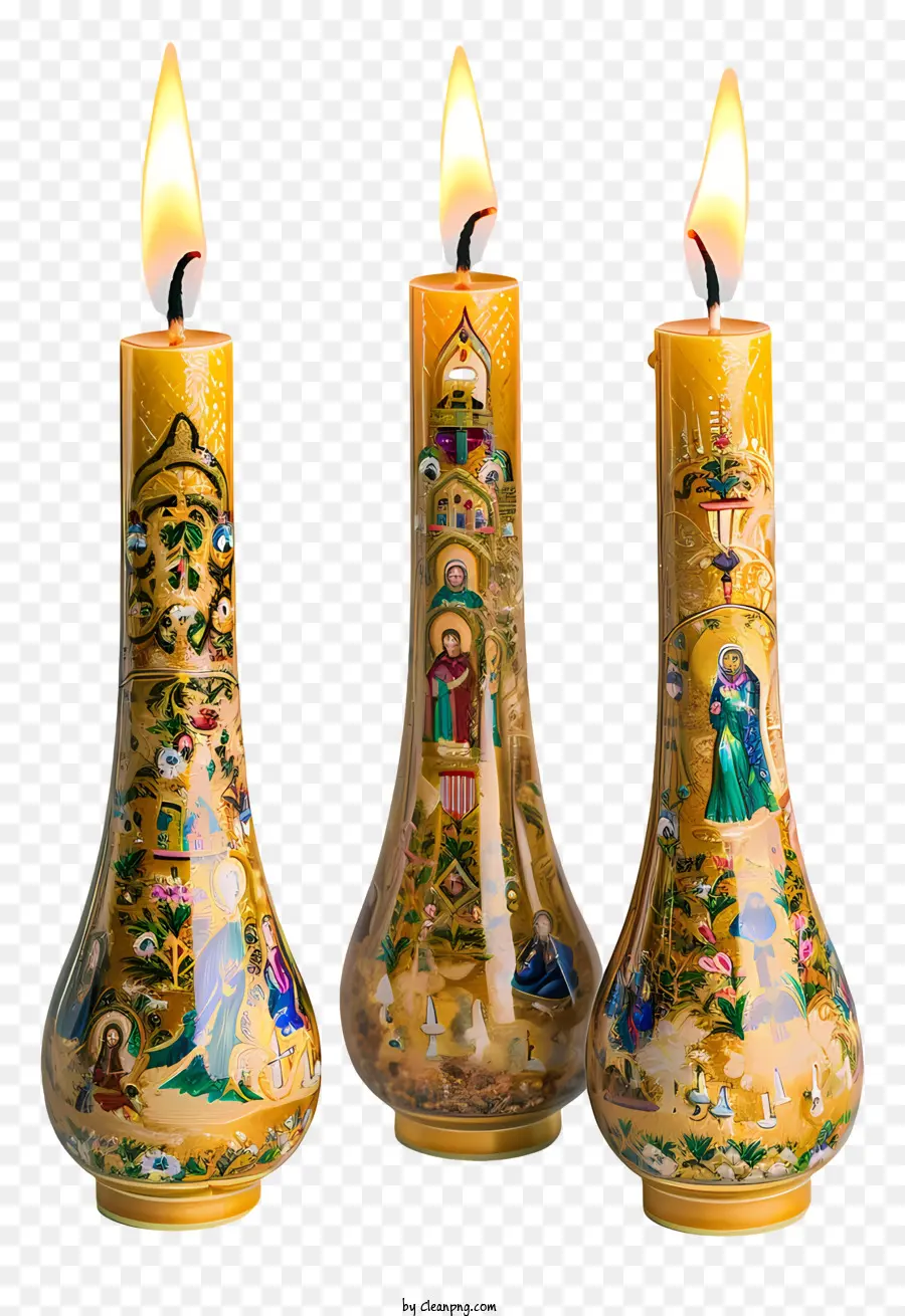 Bougies Du Nouvel An Orthodoxe，Vases Jaune PNG