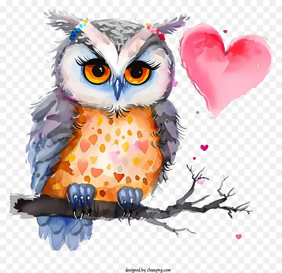 Chouette à La Saint Valentin Aquarelle，Grand Hibou PNG