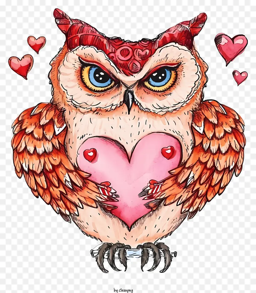 Hibou Saint Valentin Dessiné à La Main，Chouette Rose PNG