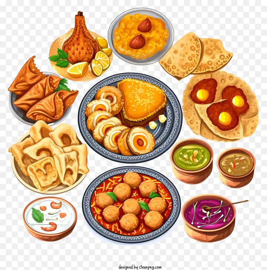 Cartoon India Cuisine，Plats Indiens Traditionnels PNG