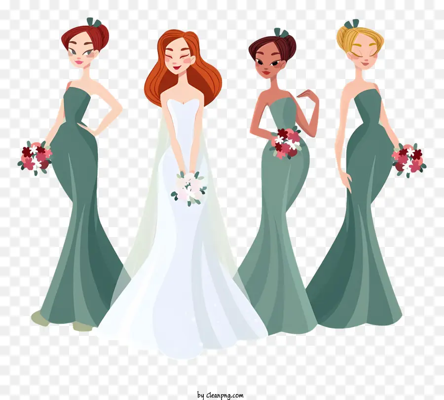 Cartoon Bride And Bridesmaids，Les Demoiselles D'honneur PNG