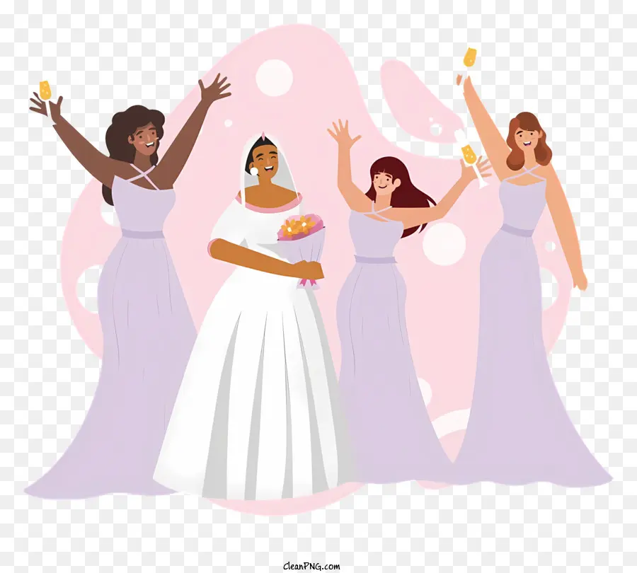 Cartoon Bride And Bridesmaids，Femmes En Robes Blanches PNG