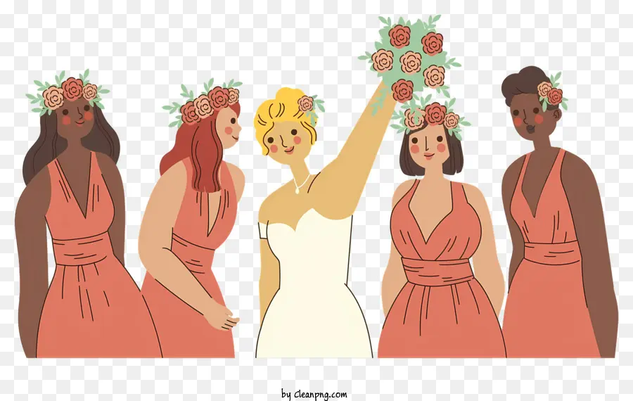 Cartoon Bride And Bridesmaids，Les Demoiselles D'honneur PNG