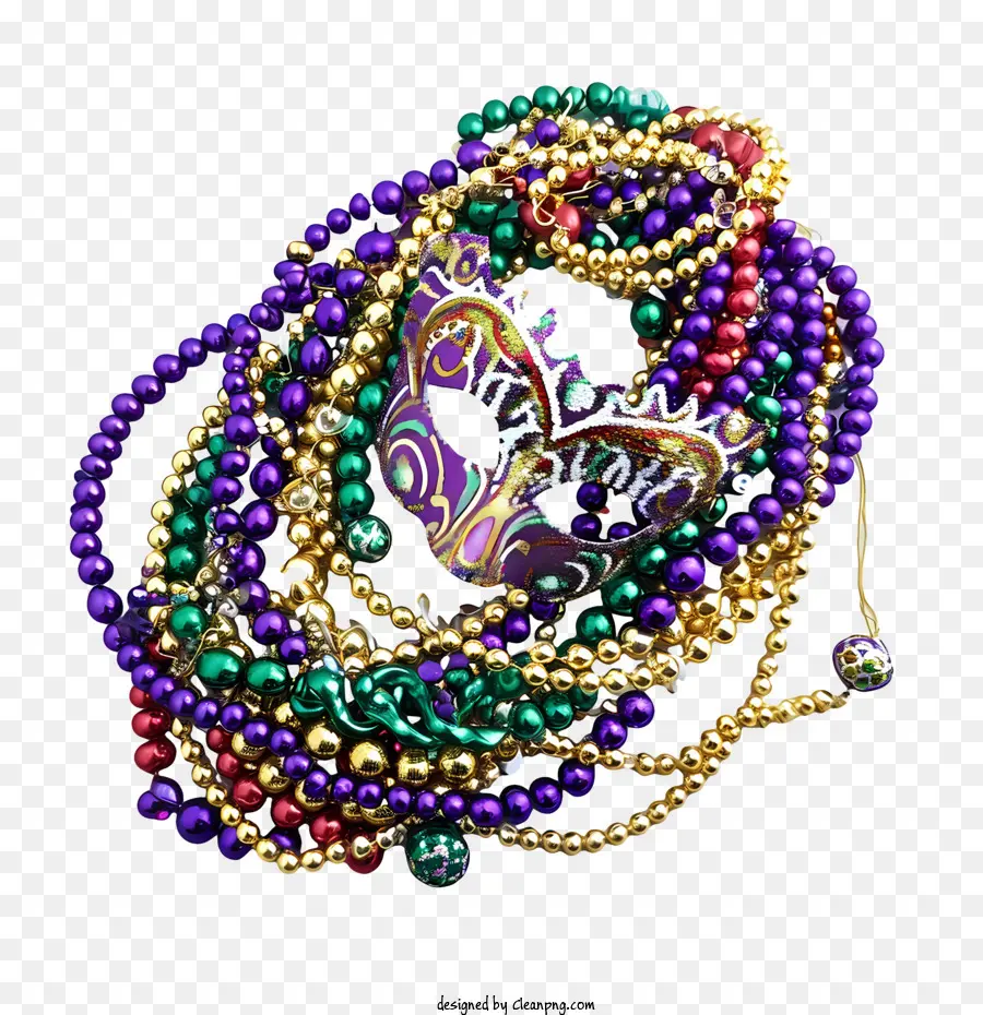 Perles Du Mardi Gras，Perles Colorées Et Masque PNG