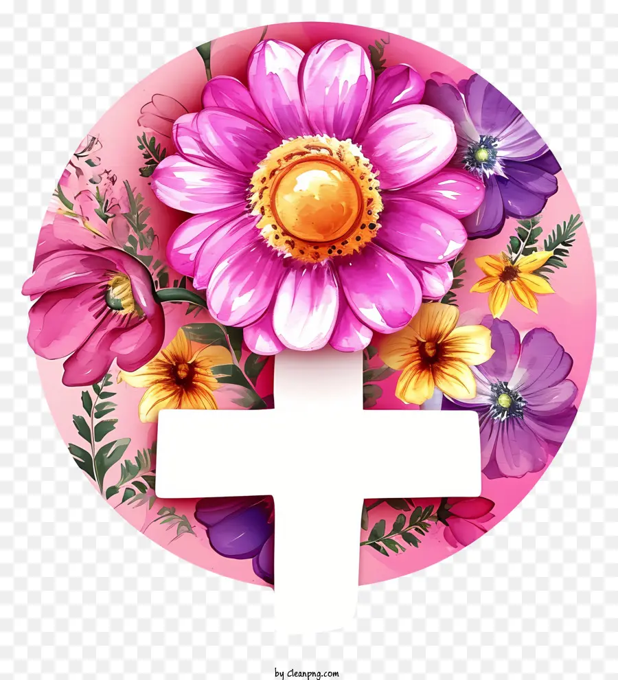 Symbole Et Fleurs De Genre Féminine Aquarelle，Croix PNG