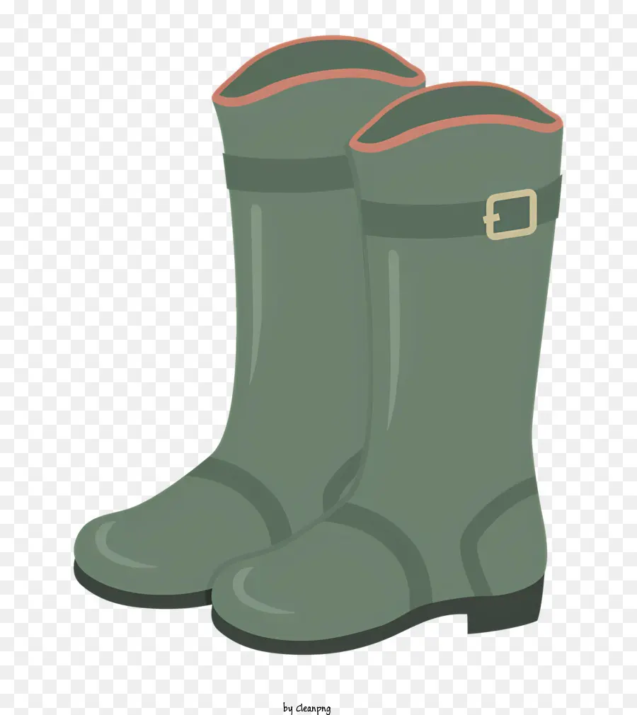 Bottes En Caoutchouc Vert，Semelle En Cuir Marron PNG