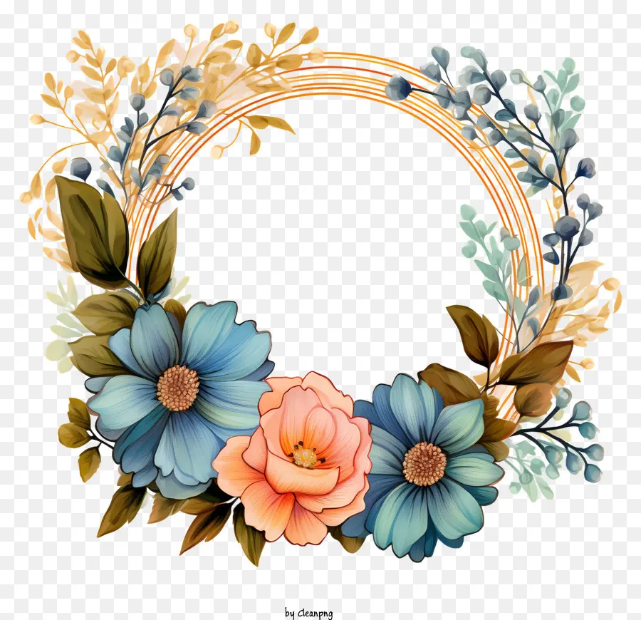 Cadre Plat De Fleurs De Mariage，Couronne Florale PNG