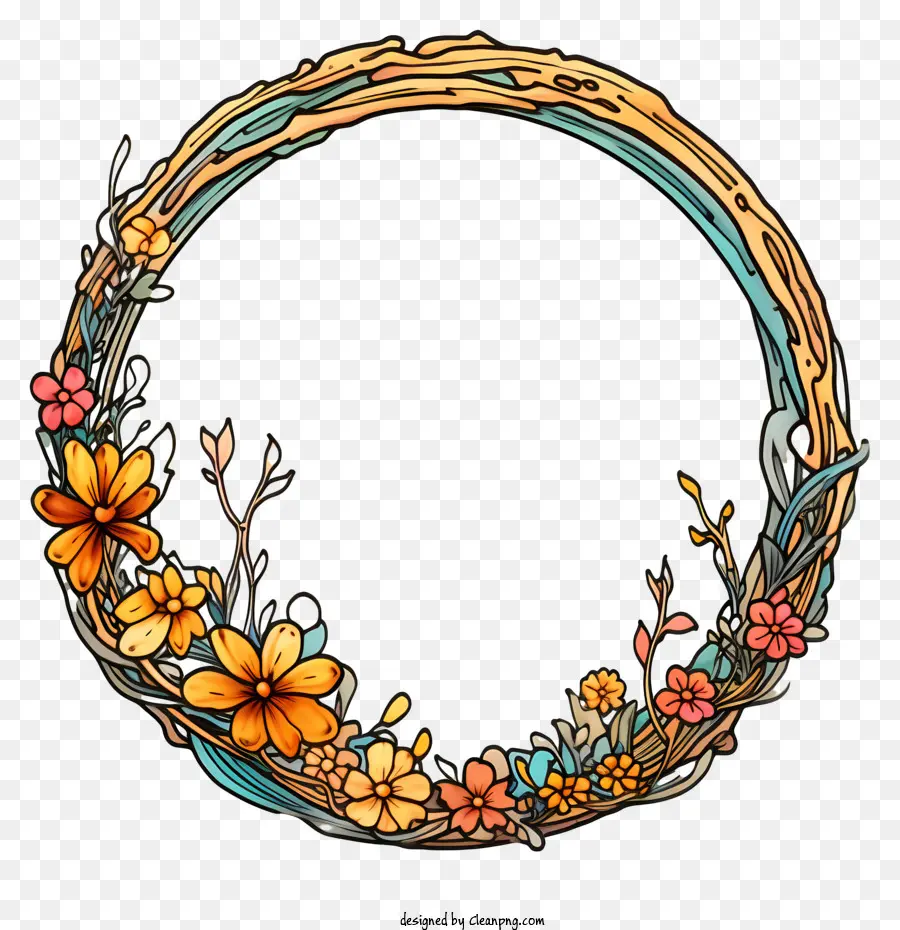 Cadre Rond Plat，Couronne De Fleurs PNG