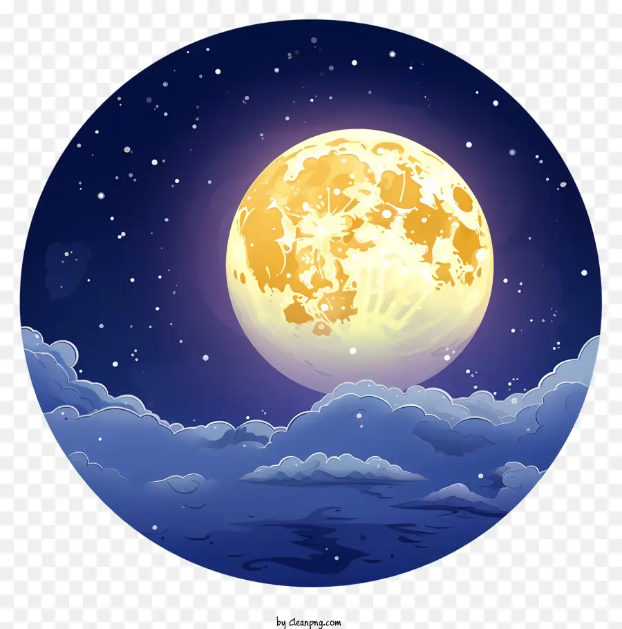 Aquarelle Pleine Lune，Ciel De Nuit PNG