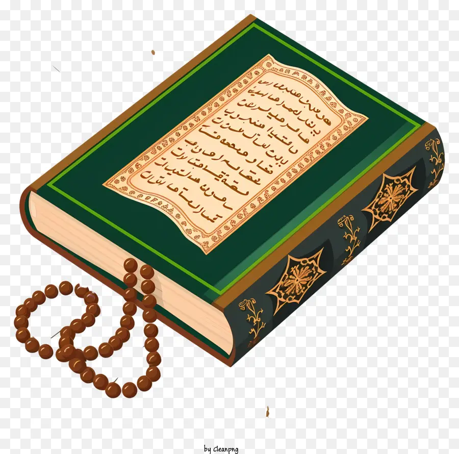Vecteur Plat Minimalisé Illustrer，Livre Saint Du Coran Et Perle Perles PNG