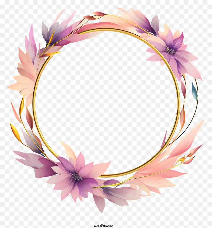 Cadre Rond Pastel，Couronne Florale Ronde PNG