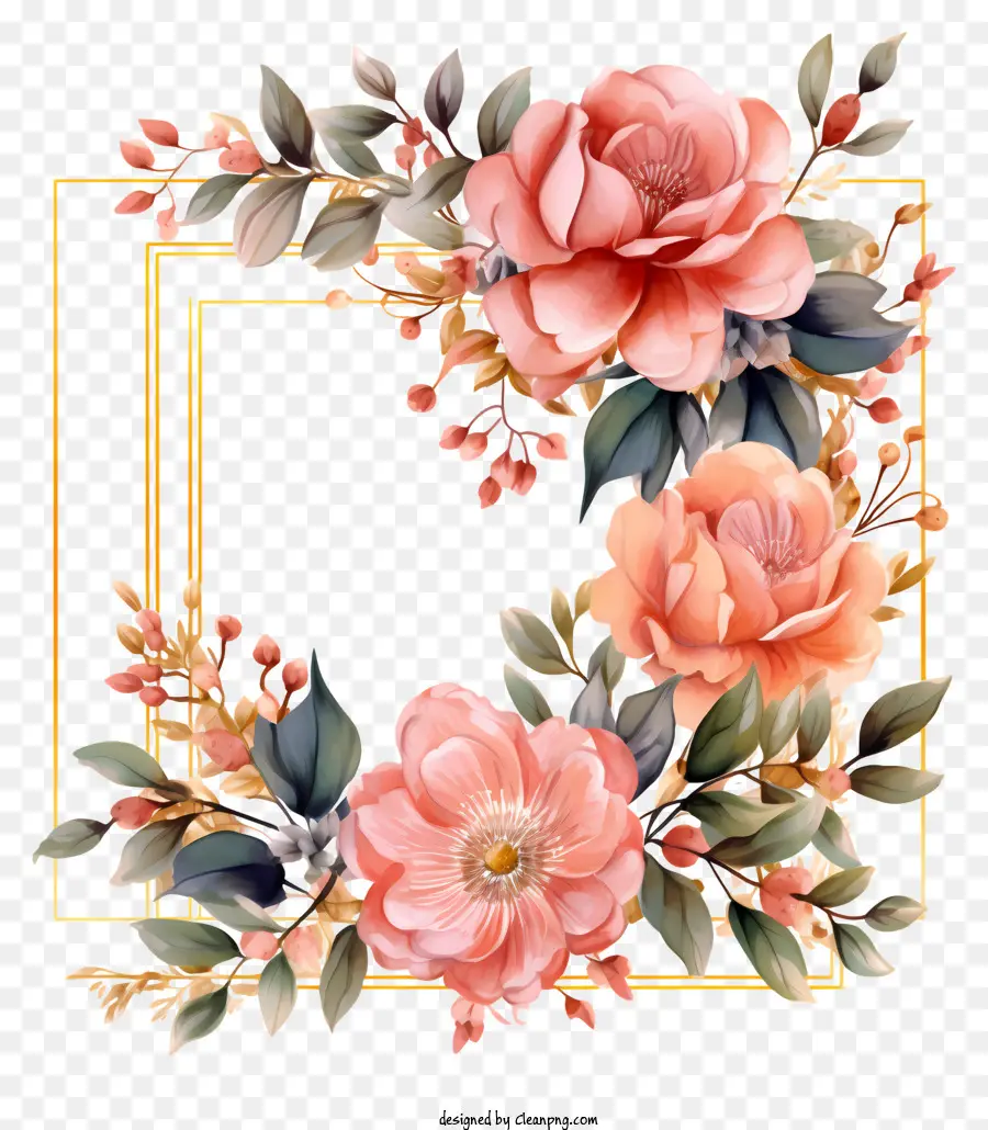 Cadre De Fleurs De Mariage Plat，Arrangement Floral Vintage PNG