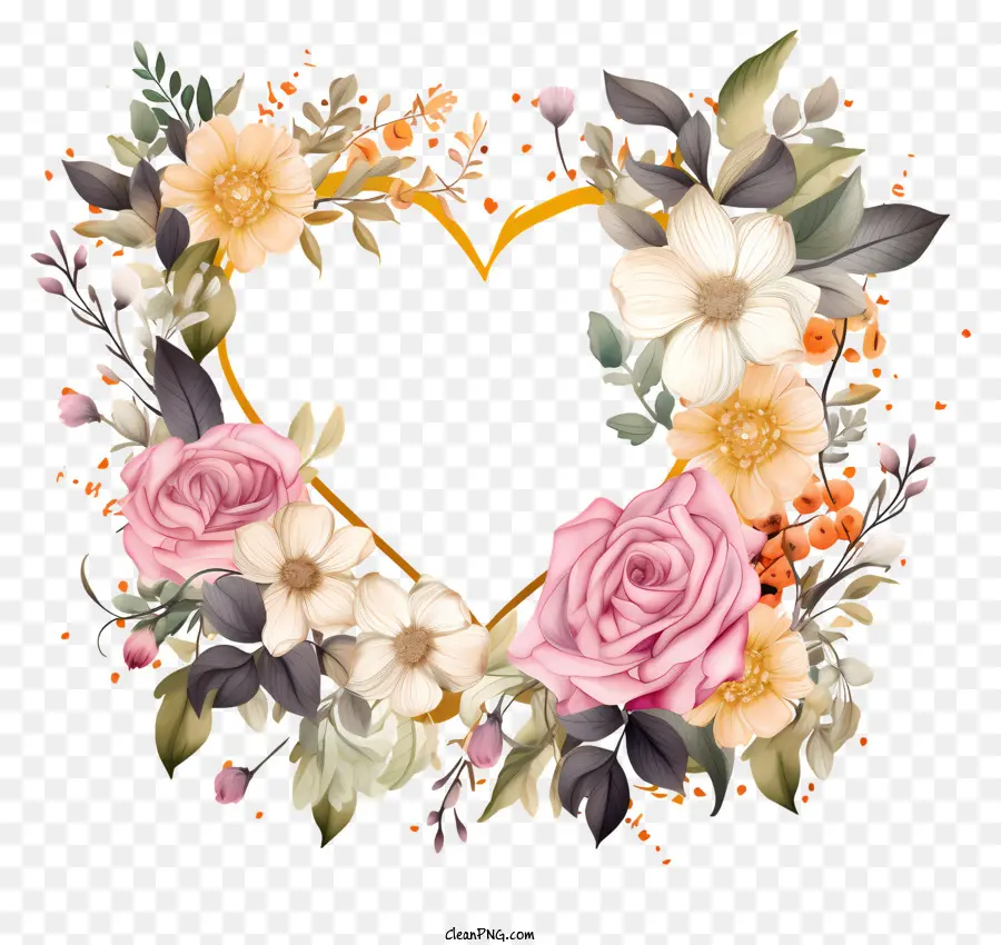 Cadre De Fleurs De Mariage Plat，Cadre Floral Heartshaped PNG