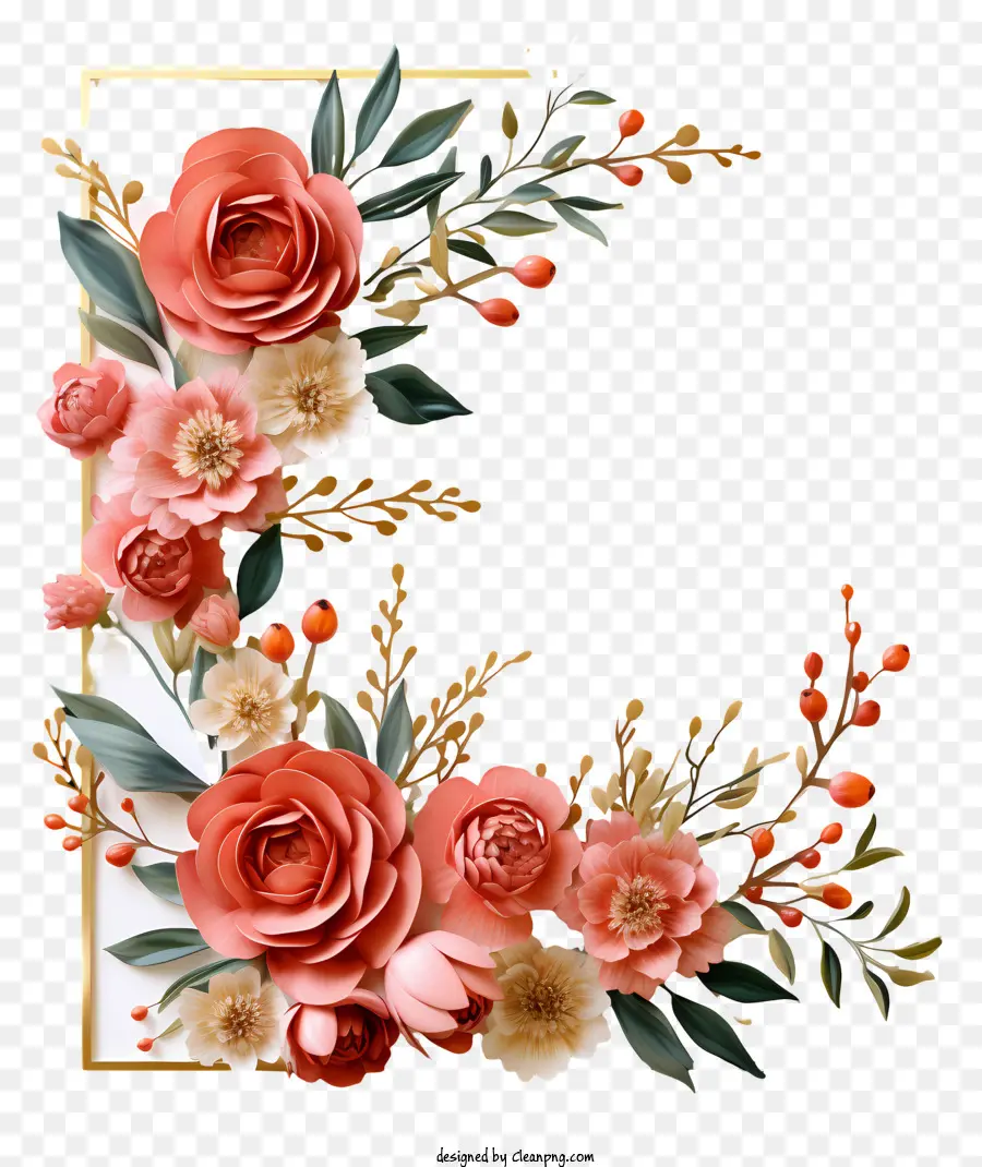 Cadre De Fleurs De Mariage Plat，Design Floral PNG