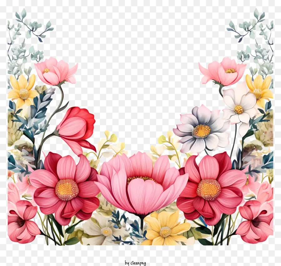 Bordure De Fleurs à L'aquarelle，Floral Frontière PNG