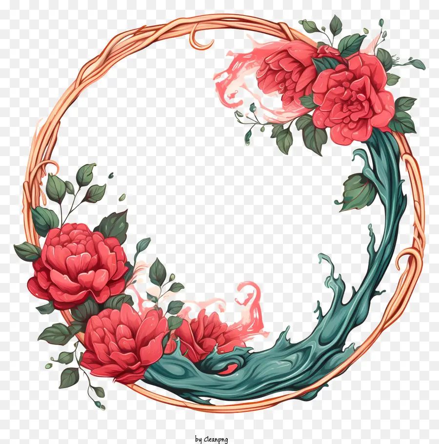 Cadre Rond Doodle，Roses Rouges PNG