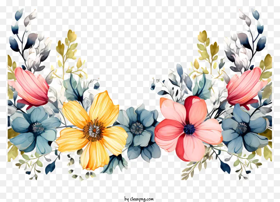 Bordure De Fleurs à L'aquarelle，Design Floral PNG