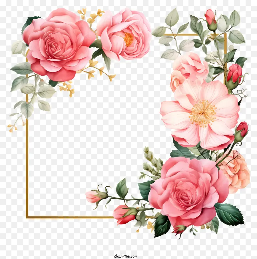 Cadre De Fleurs De Mariage Aquarelle，Les Roses Roses PNG
