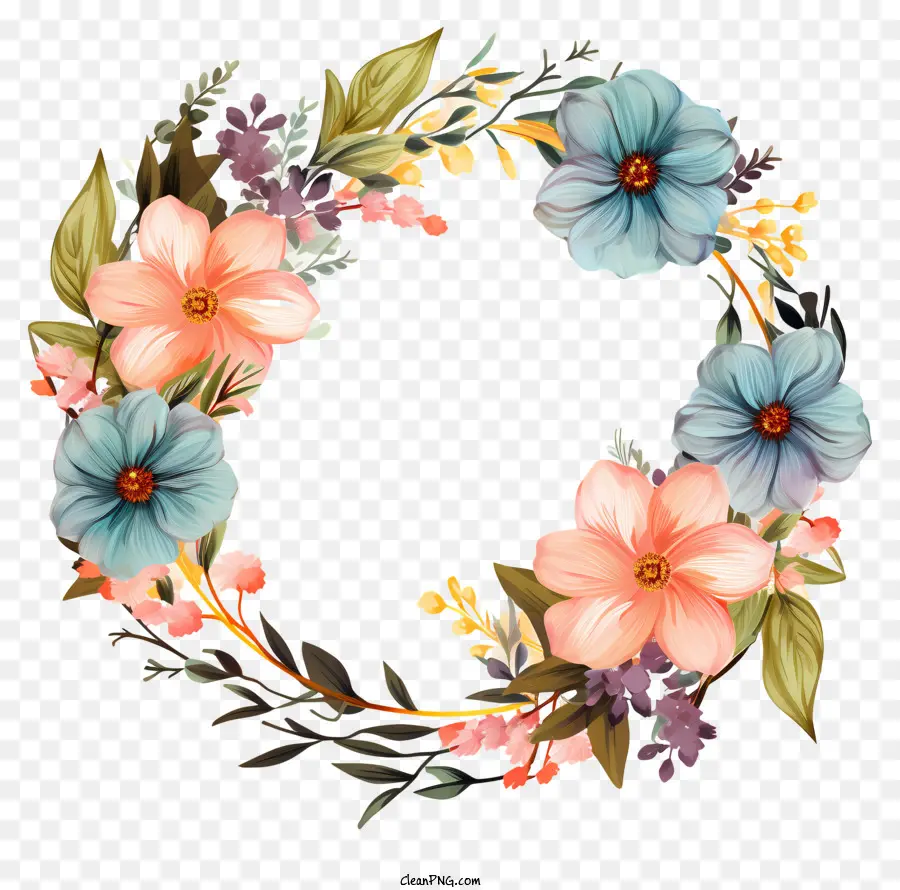 Cadre De Fleurs De Mariage Plat，Couronne De Fleurs PNG