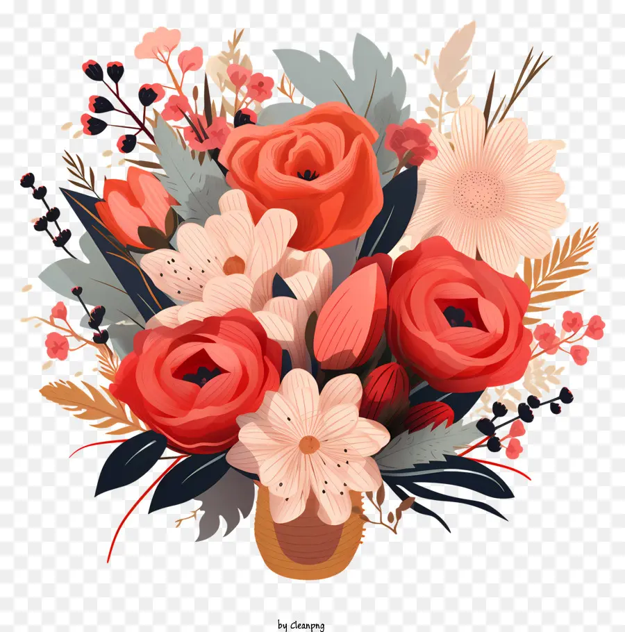Arrangement De Fleurs Dessinées à La Main，Bouquet De Fleurs PNG