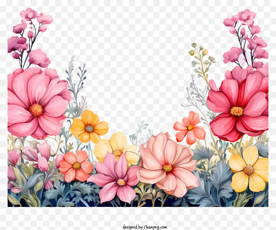 Bordure De Fleurs à L'aquarelle，Cadre Floral PNG