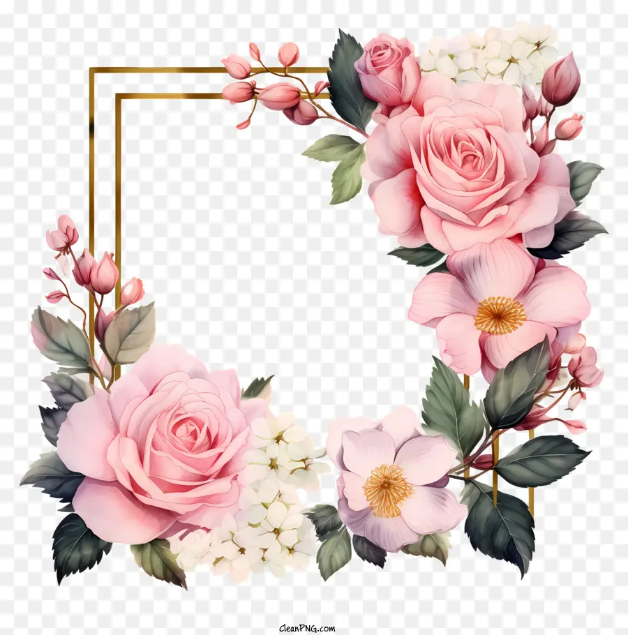 Cadre De Fleurs De Mariage Aquarelle，Les Roses Roses PNG