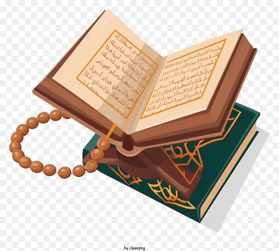 Illustration De Vecteur Plat Minimalisé，Livre Saint Du Coran Et Perle Perles PNG