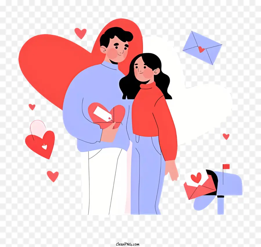 Amoureux，Couple Avec Des Coeurs PNG