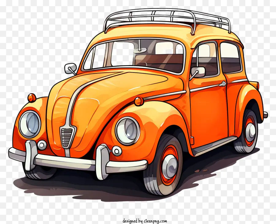 Voiture De Dessin Animé Aquarelle，Orange Volkswagen Beetle PNG