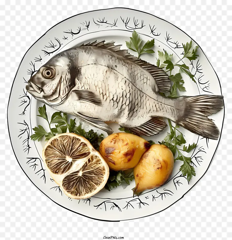 Plat De Poisson Dessiné à La Main，Poisson Cuit PNG