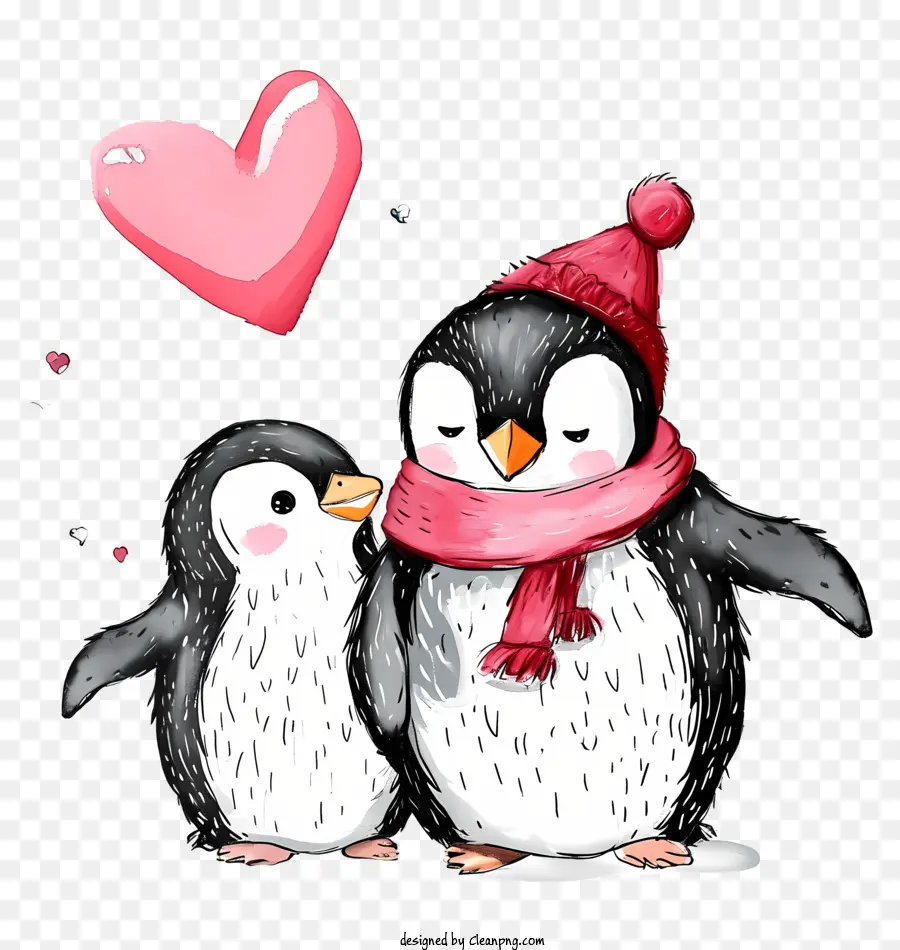 Penguin De La Saint Valentin Dessiné à La Main，Les Pingouins PNG