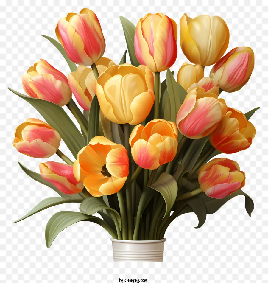 Bouquet De Tulipes De Style Réaliste，Orange Tulipes PNG