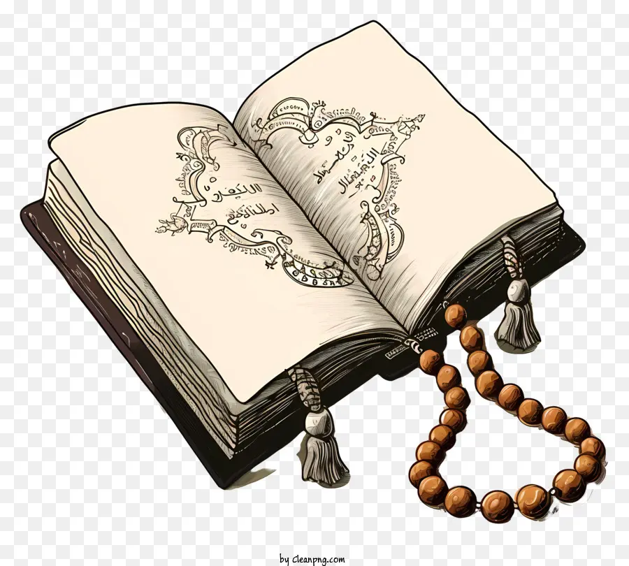 Livre Sacré à La Main Du Coran Et Prie De Perles，Bible Ouverte PNG