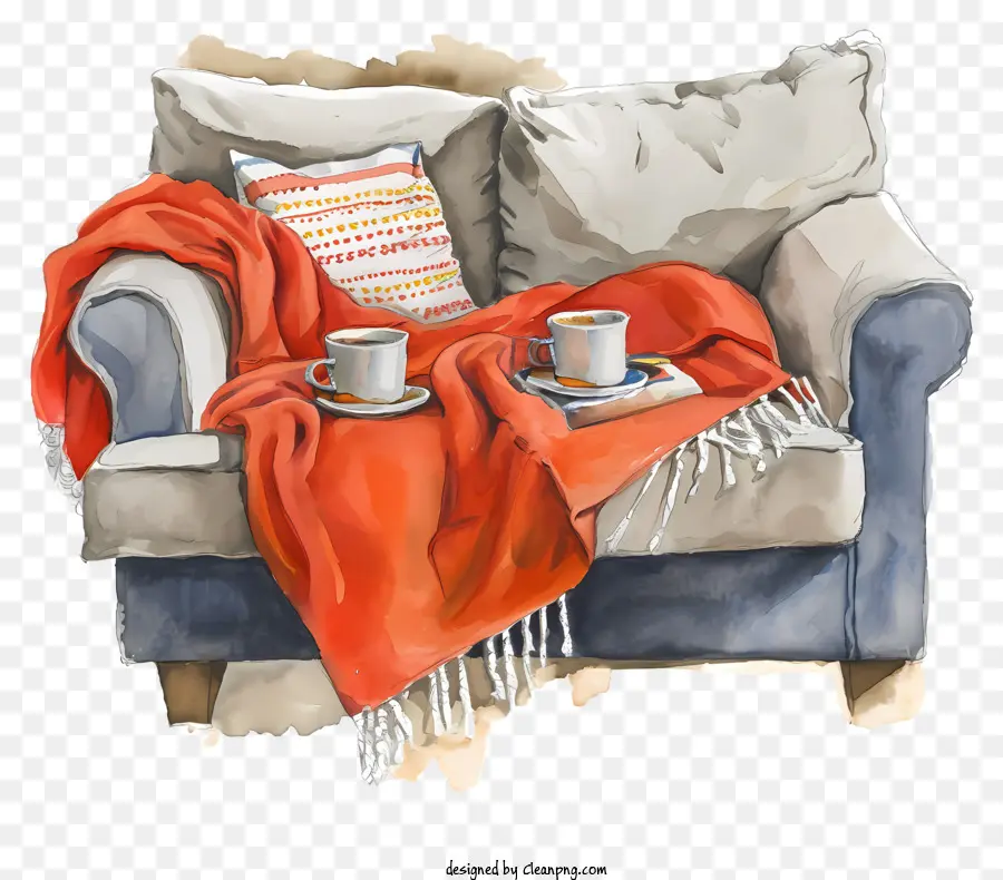 JournÉe Confortable，Canapé Avec Tasses PNG