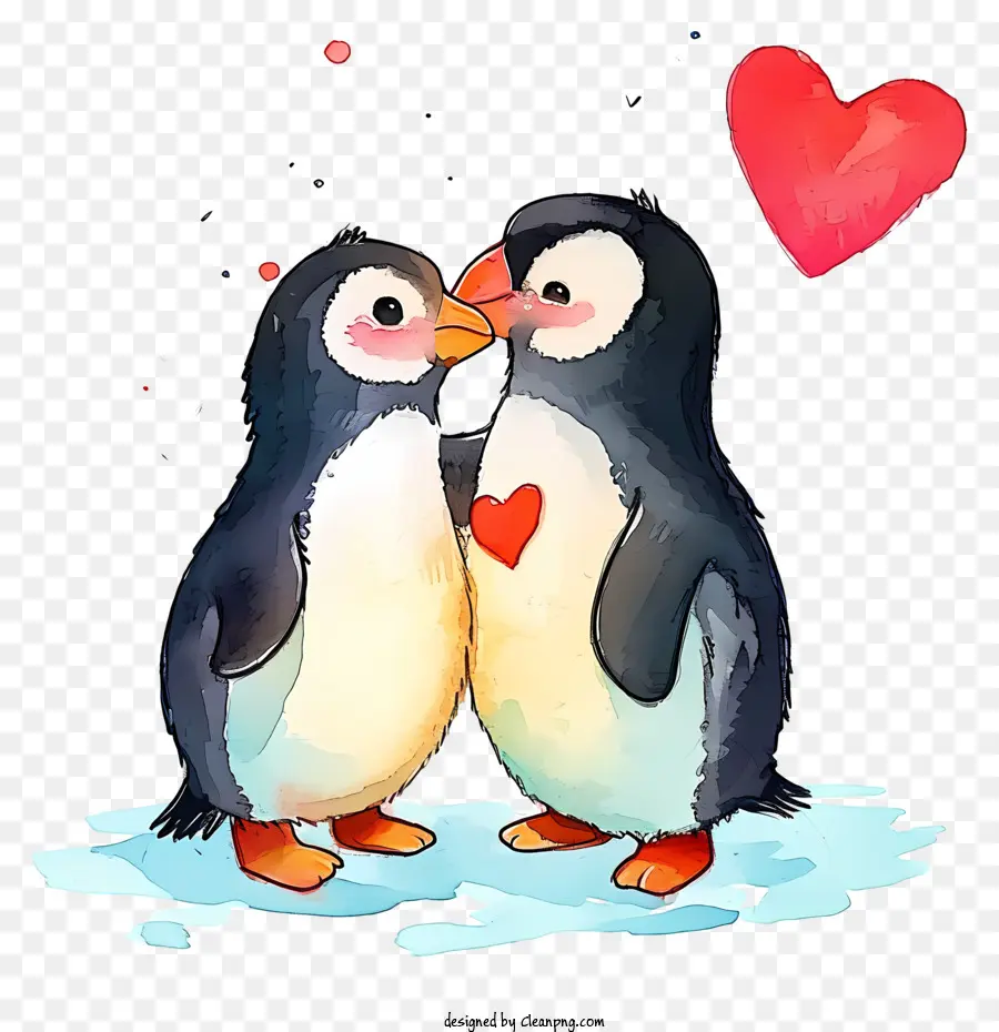 Pingouin Aquarelle Saint Valentin，Pingouins PNG