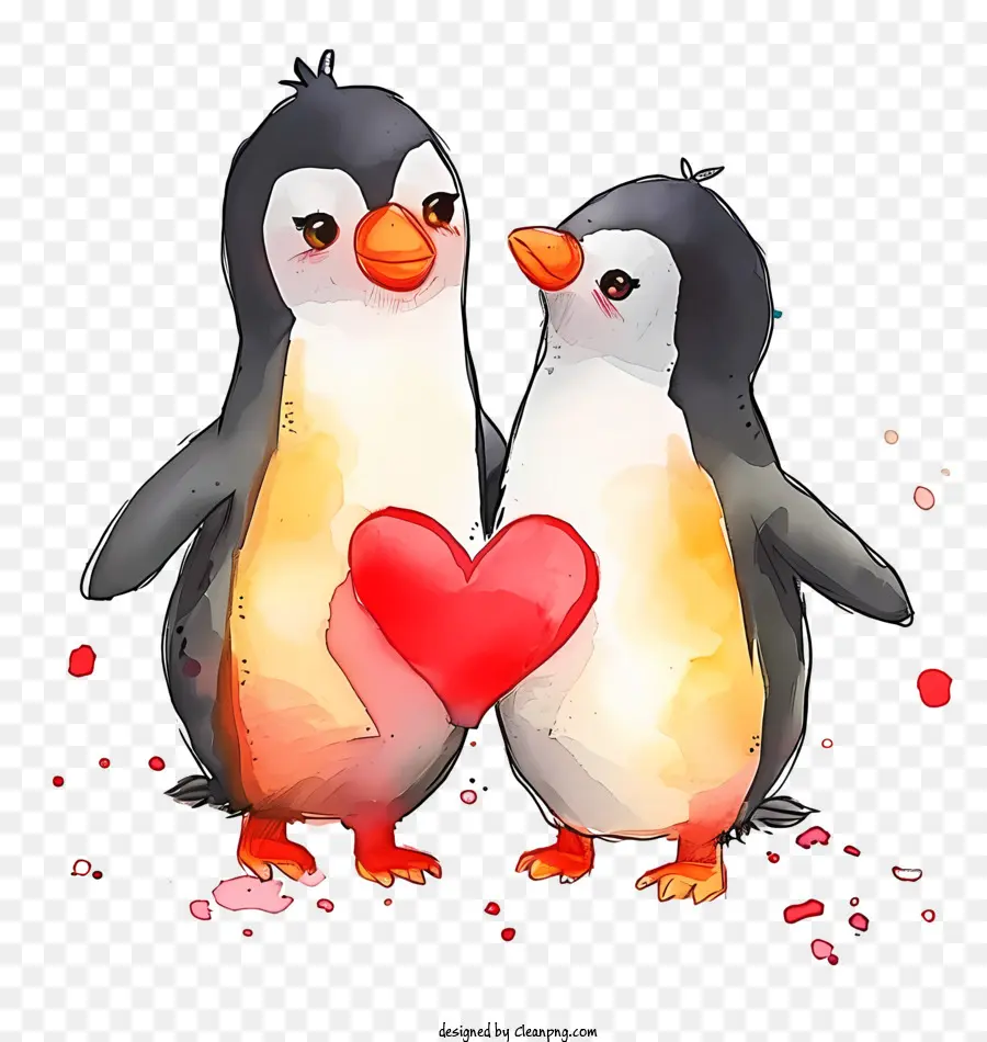 Aquarelle Pingouin De La Saint Valentin，Les Pingouins PNG