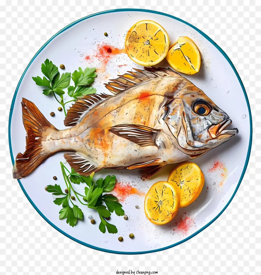 Plat De Poisson Dessiné à La Main，Poisson Cuit PNG