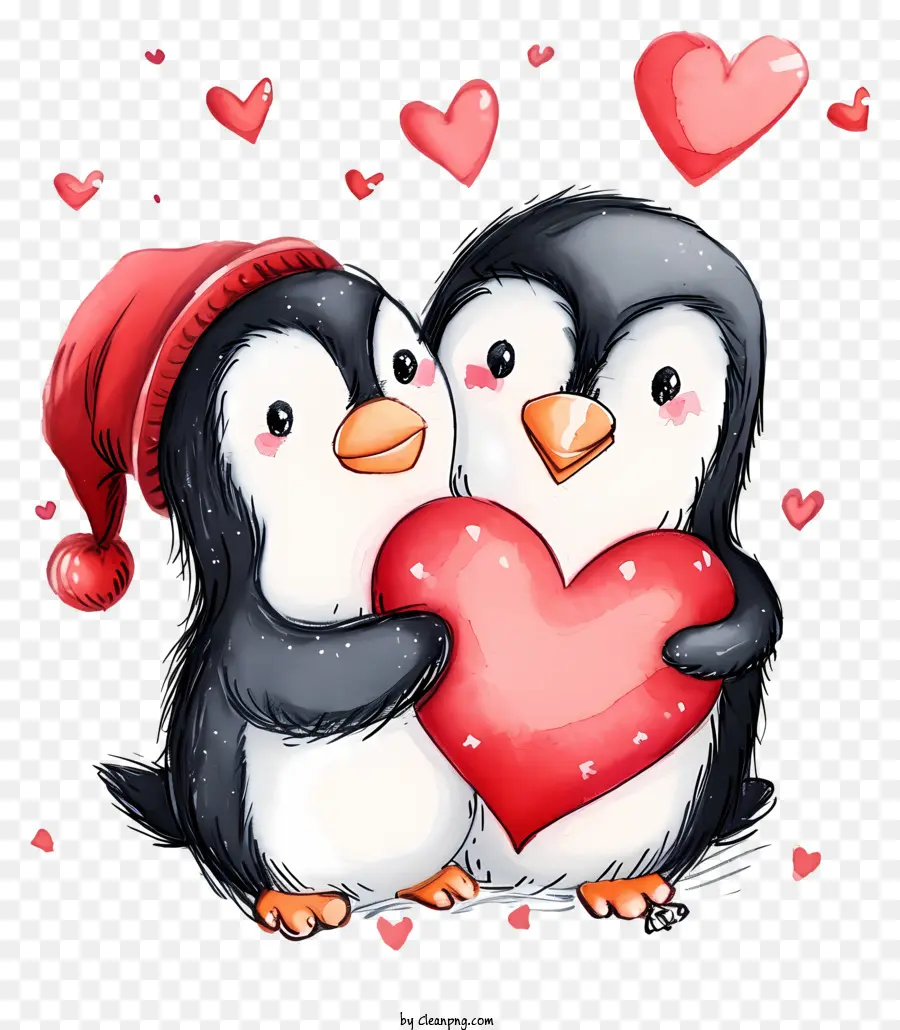 Pingouin Saint Valentin Dessiné à La Main，Pingouins PNG