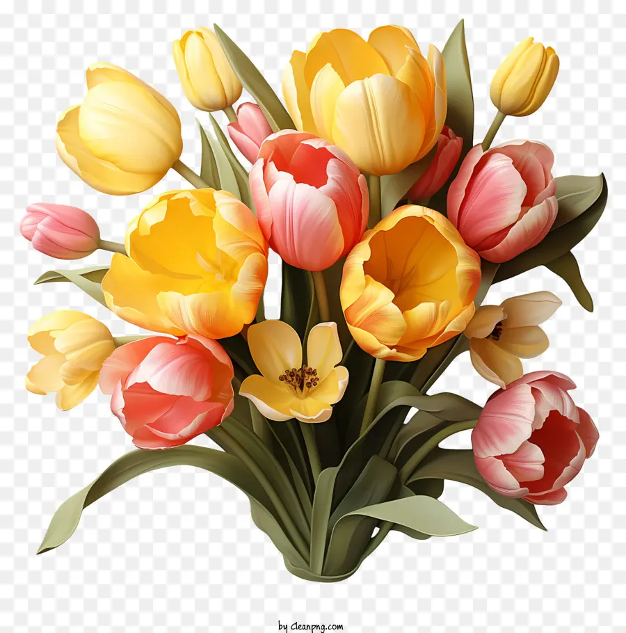 Bouquet De Tulipes Plates，Les Tulipes PNG