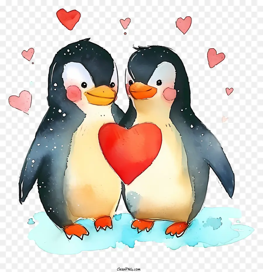 Pingouin Aquarelle Saint Valentin，Pingouins PNG