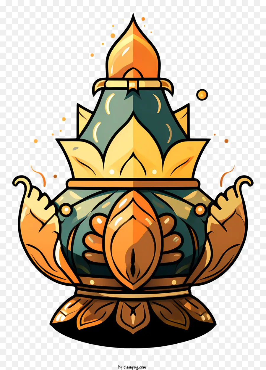 Lampe Diwali Style Sketch，Lotus D'or PNG