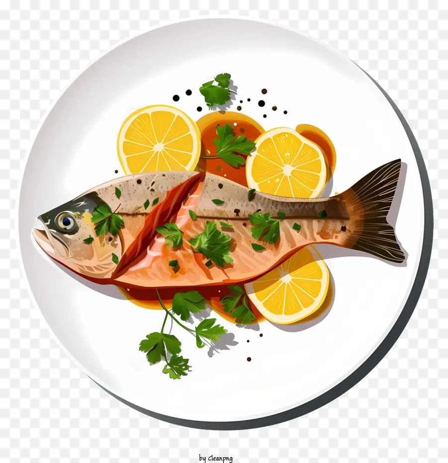 Illustration De Vecteur Plat Minimalisé，Plat De Poisson PNG