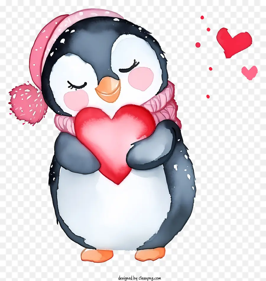 Aquarelle Pingouin De La Saint Valentin，Pingouin PNG