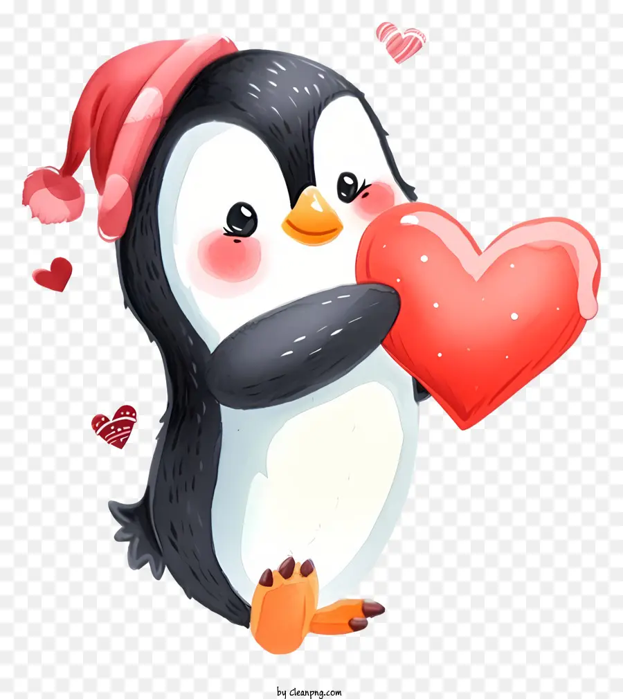 Emoji Pingouin De La Saint Valentin，Pingouin Avec Un Chapeau Rouge PNG
