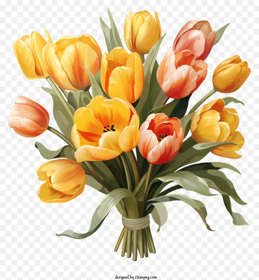 Bouquet De Tulipes Plates，Bouquet De Fleurs Colorées PNG