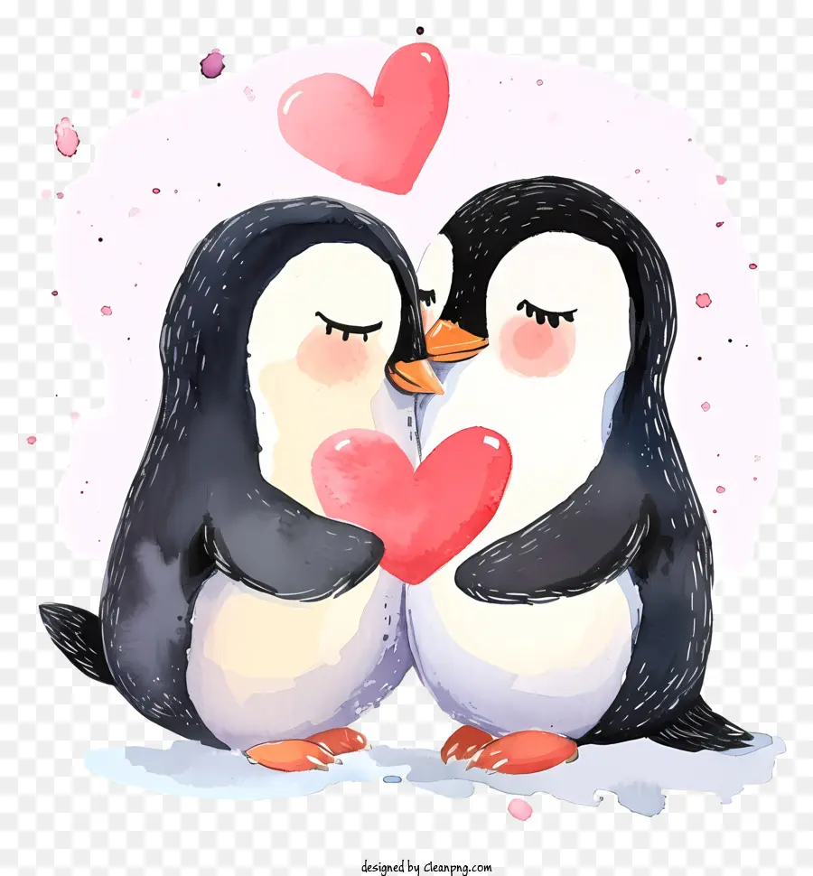 Aquarelle Pingouin De La Saint Valentin，Les Pingouins PNG