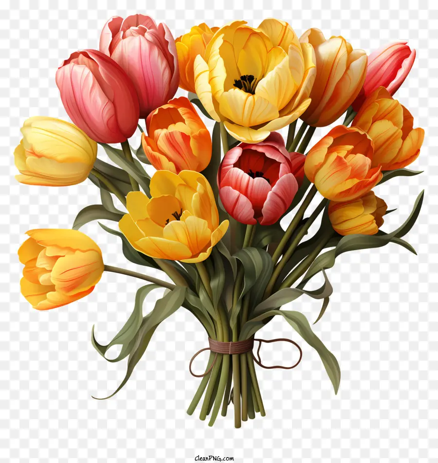 Bouquet De Tulipes Dessinés à La Main，Bouquet De Fleurs Colorées PNG