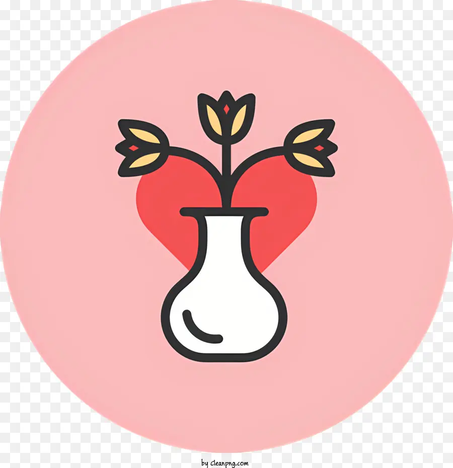 Éléments De La Saint Valentin En Ligne Plate，Vase à Fleurs PNG