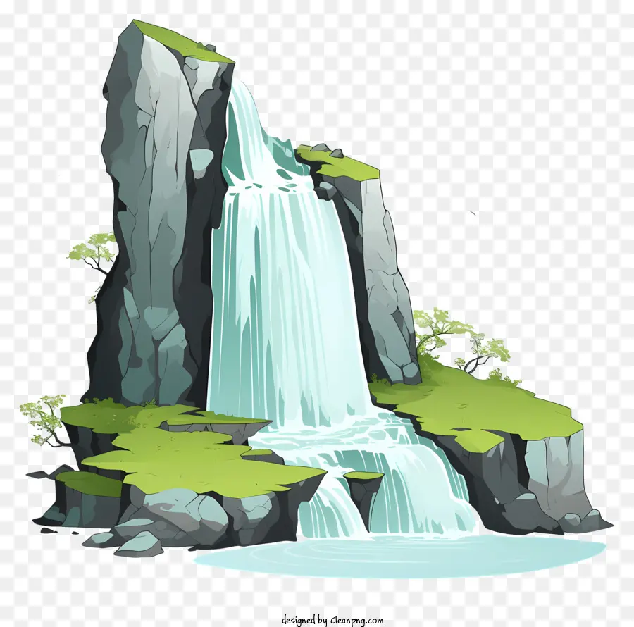 Cascade Dessinée à La Main，Paysage De Montagne PNG