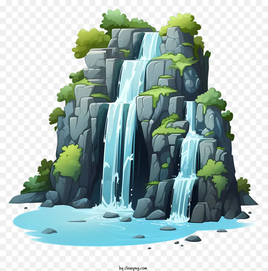 Cascade Dessinée à La Main，Chute D'eau PNG